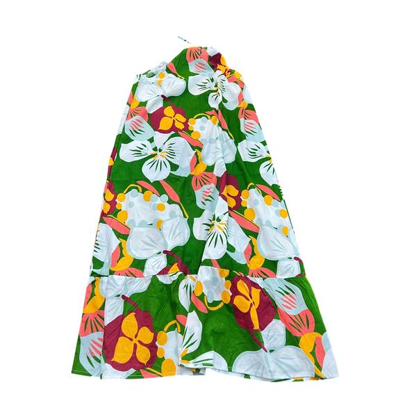 NAOO Women's Green Hawaiian Floral Tiered Maxi Dress Size Large tropical luau - Picture 2 of 5